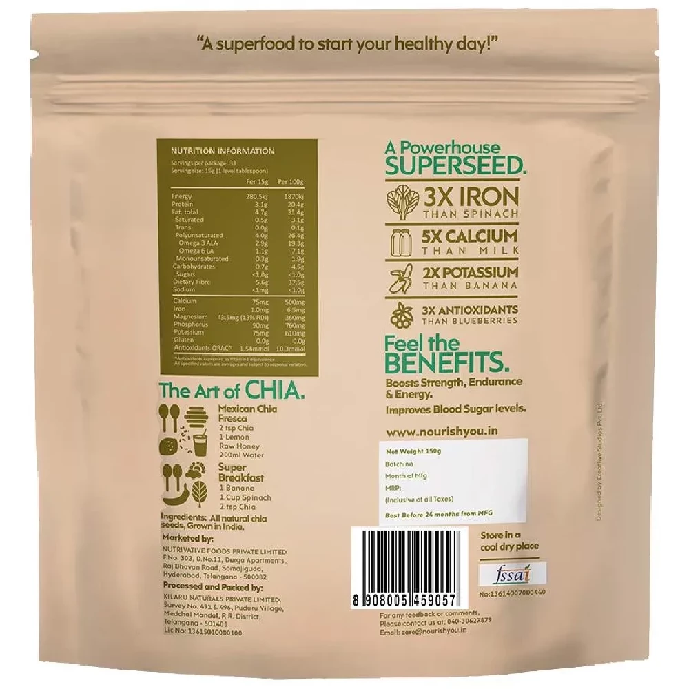 Nourish you Authentic Chia Seeds - White, 150g-2.webp